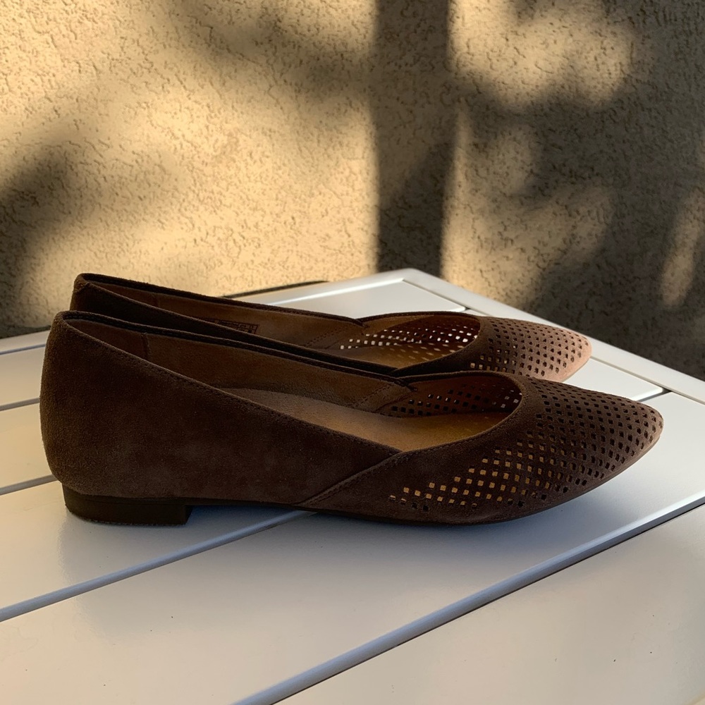 Vionic Brown Suede Perforated Pointy Toe Ballet F… - image 1